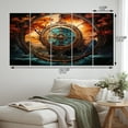 thumbnail image 4 of Designart "Blue Orange Buddhist Art Wheel Of" Spiritual Metal Art Print Set, 4 of 5