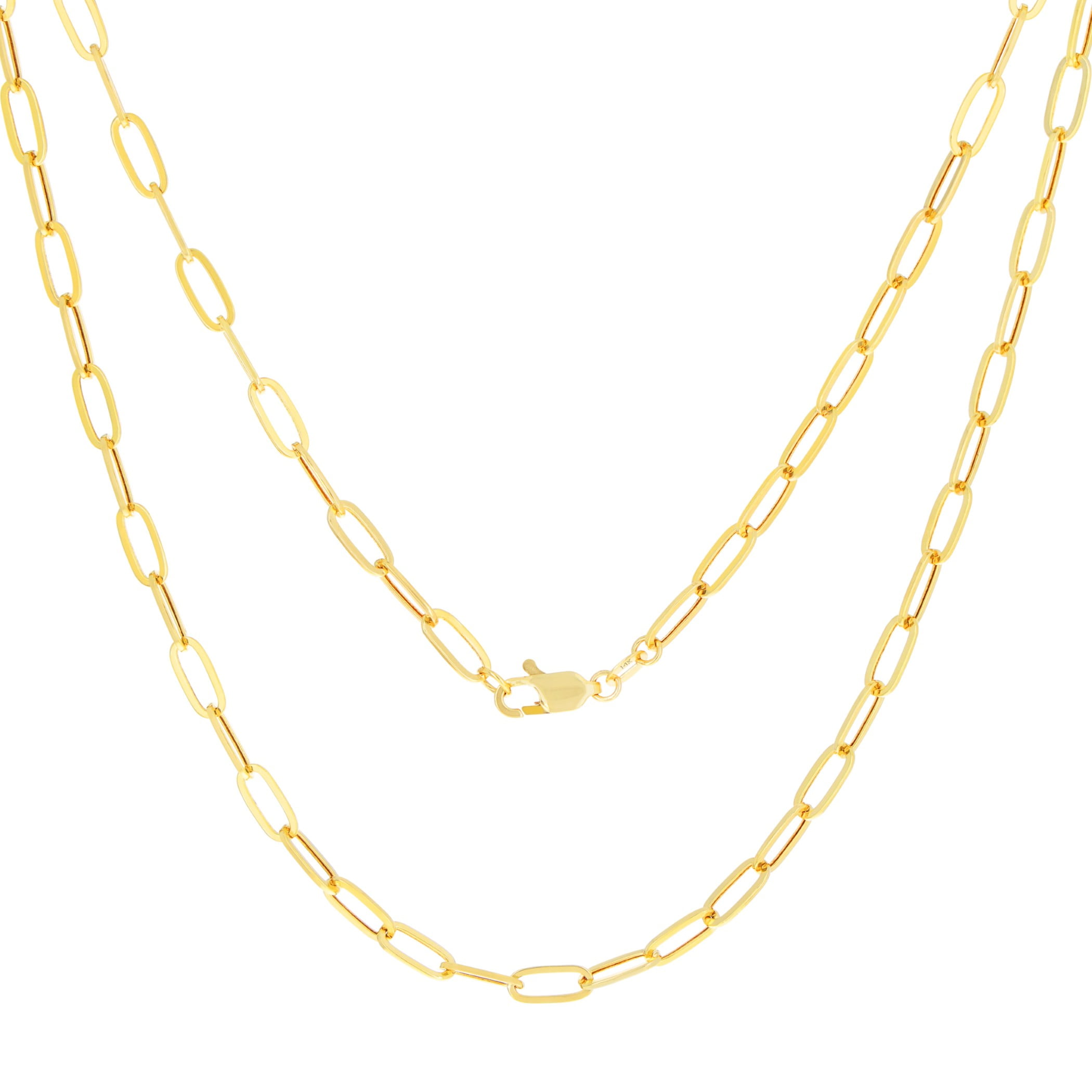 Nuragold 14k Real Yellow Gold Paperclip 4mm Elongated Cable Link Necklace (16"-24") Dainty Italian Jewelry for Men & Women