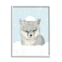 Stupell Industries Winter Fox Falling Snow Adorable Forest Animal Animals & Insects Painting White Framed Art Print Wall Art, 24 x 30