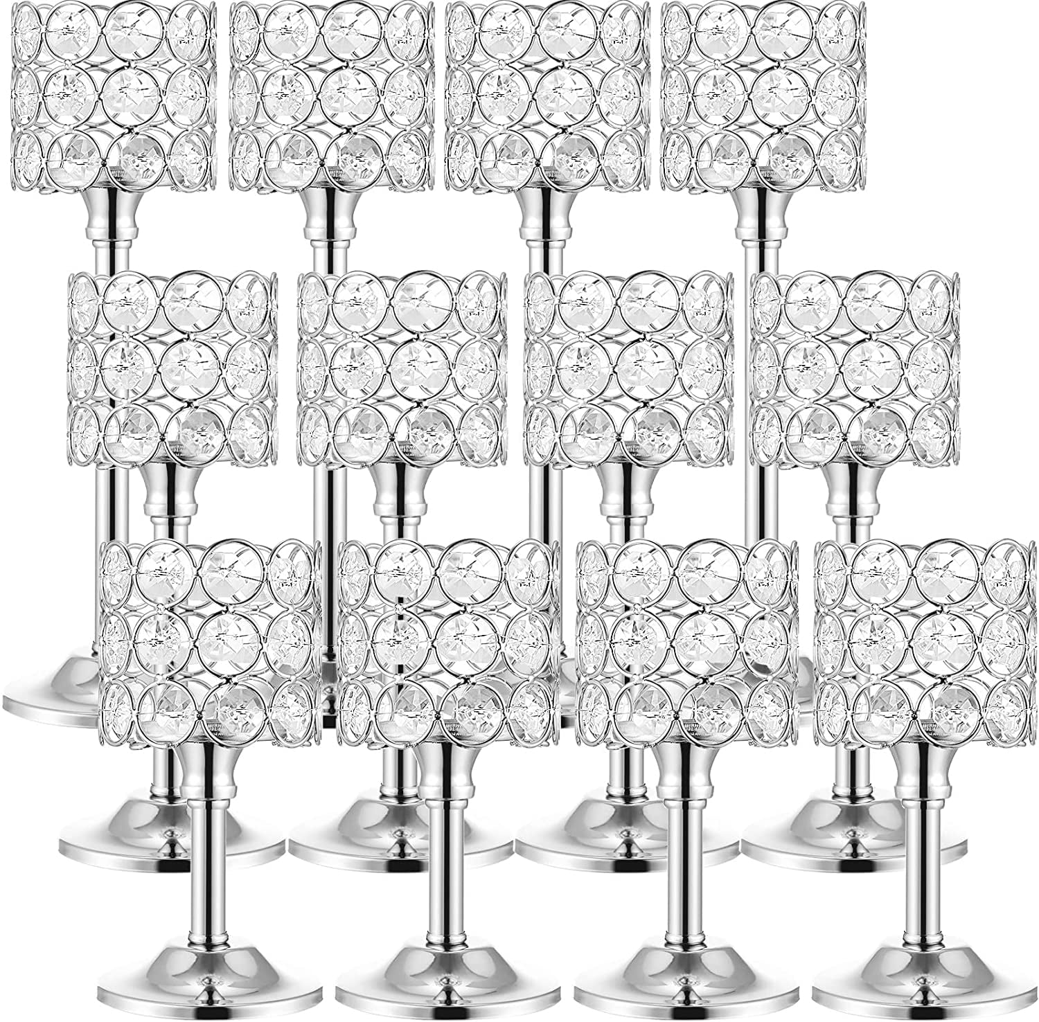 12 Pieces Crystal Candle Holders Set 3 Sizes Tall Crystal Wedding Candlestick Holders Pillar