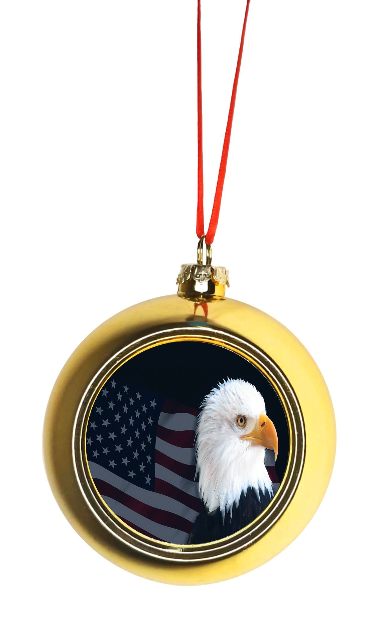 Flag USA American Flag and Bald Eagle Bauble Christmas Ornaments Gold