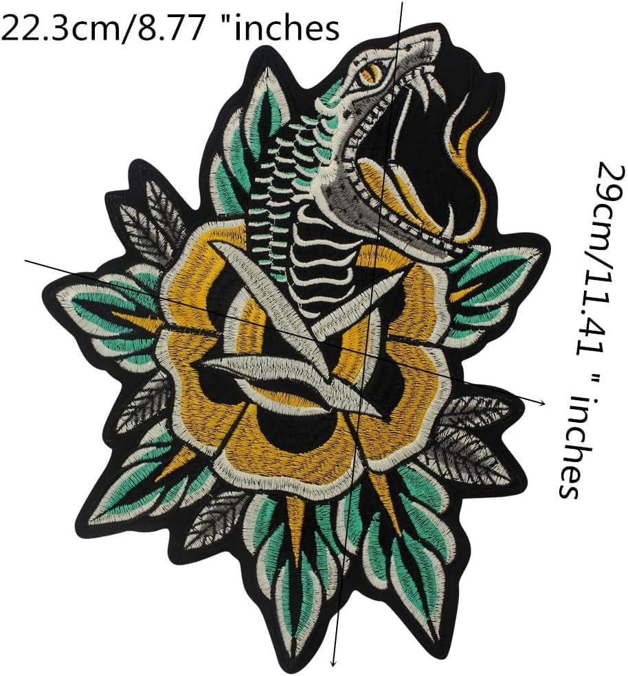 Flowers and Snakes Clothes Patches Embroidered Iron on Sew on Patches for Backpacks Jacket Motorcycle Patch 1 Piece