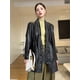 thumbnail image 3 of Chaqueta de piel auténtica con cordones para mujer, abrigo de piel de oveja de longitud media con diseño de patchwork y estampado de tendencia primavera-otoño 2024, 3 of 5