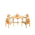 thumbnail image 4 of Grade-A Teak Dining Set: 5 Seater 6 Pc: 60" Round Table And 5 Clipper Stacking Arm Chairs Outdoor Patio WholesaleTeak #51CP1206, 4 of 5