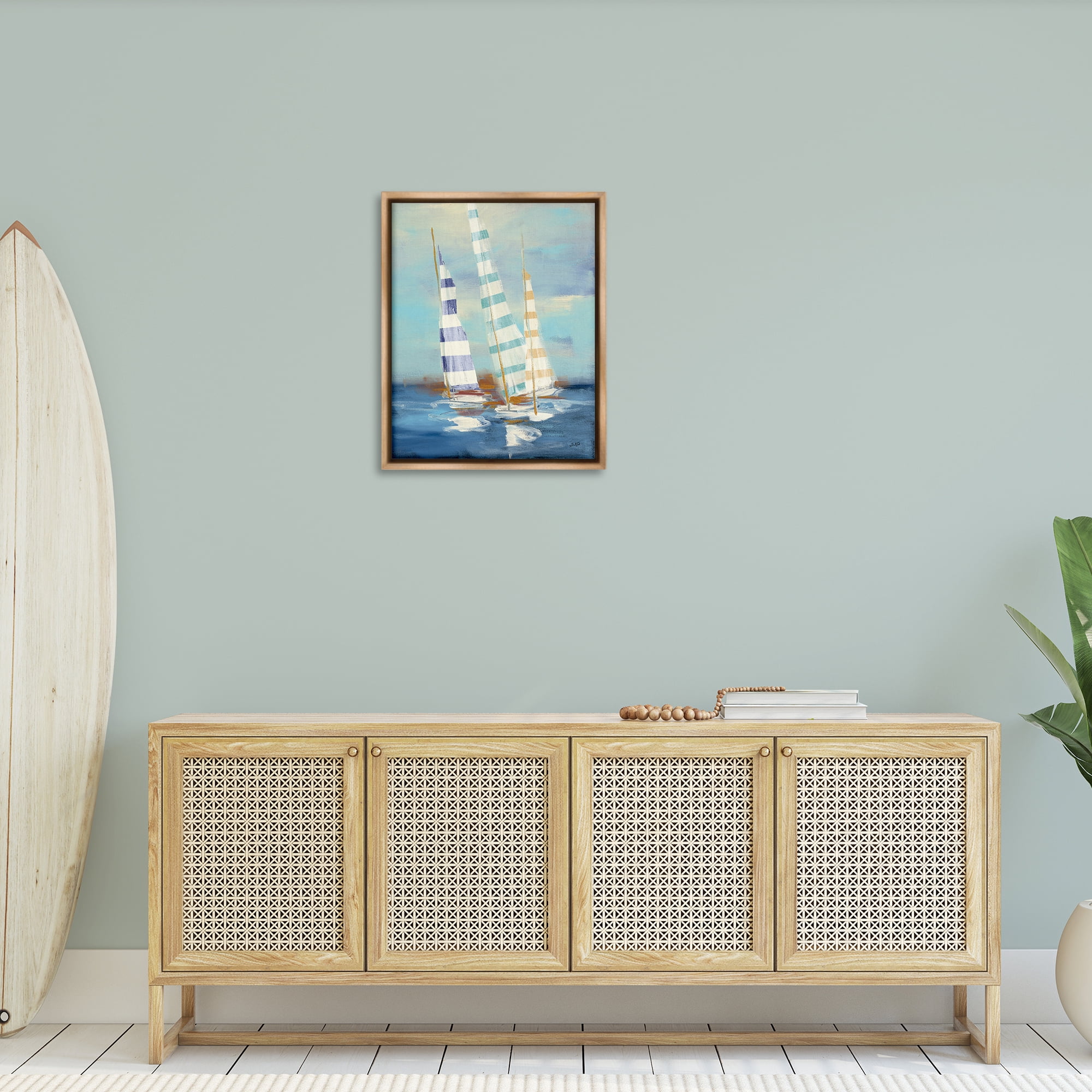 Stupell Industries Summer Regatta Boats Transportation Painting Brown Floater Framed Canvas Art Print Wall Art, 25 x 31