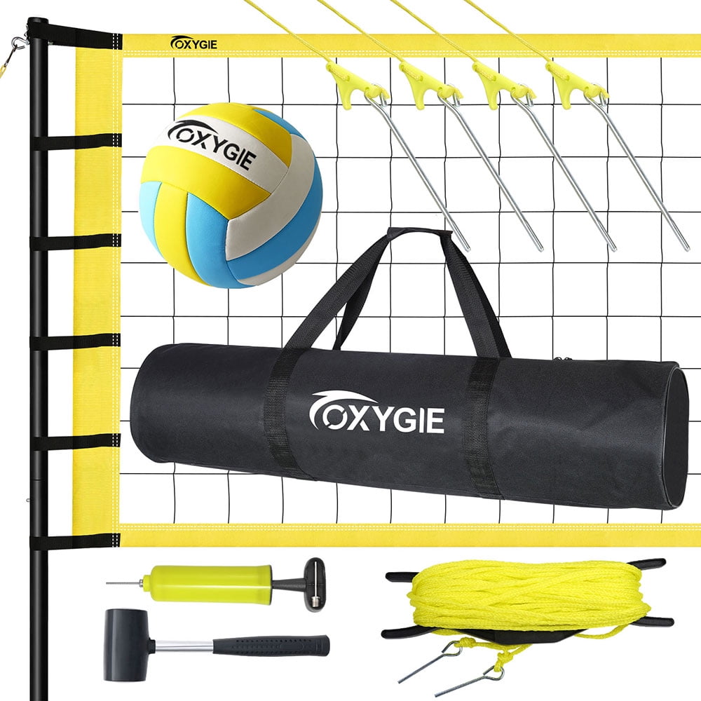 Pump Portable Storage Bag Complete Volleyball Net Set for Backyards Boundary Line Wrap Yarn Volleyball Portable Volleyball Set Outdoor Volleyball Sets w/Easy Setup Volleyball Net 