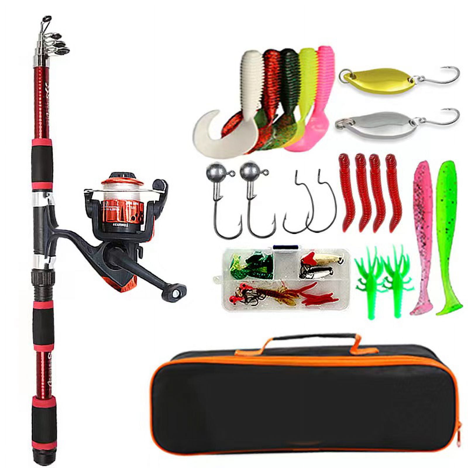 HAN.1 Telescopic Fishing Rod and Spinning Reel Set, Full Fishing Kit with Baits Hooks Accessories, Portable Travel Fishing Pole Combo for Freshwater Saltwater