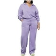 thumbnail image 3 of YOIAVAIOY Womens Plus Size Sweatsuits 2 Piece Casual Sports Outfits V Neck Cropped Hoodie and Drawstring Waist Pants Tracksuit Sets Purple M, 3 of 5