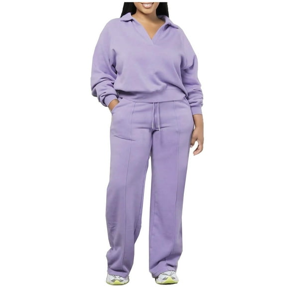 Perfectbot Womens Plus Size Outfit Set Fall Tracksuit Set Sweatshirt and Drawstring Jogger Set Sportswear