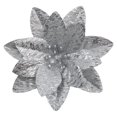 thumbnail image 3 of Christmas Tree Flowers 3Pcs Silver Glitter Artificial Poinsettia Cloth Decorations for Wreath Garland Floral Arrangement, 3 of 5