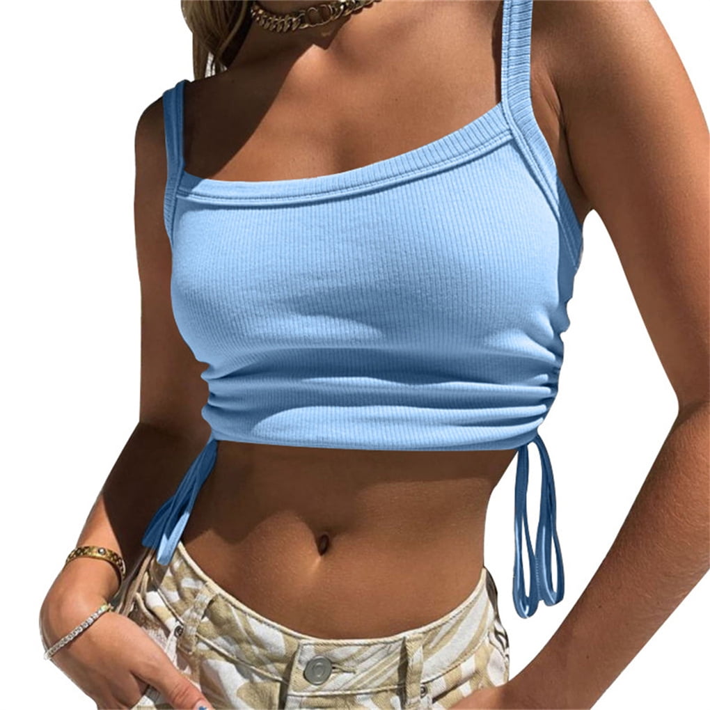 Langgg Woman Sexy Crop Tops Hiking Traveling Sleeveless Square Collar  Bandage Clothes Casual Style Sports Wear Clubwear Clothing Blue S -  Walmart.ca