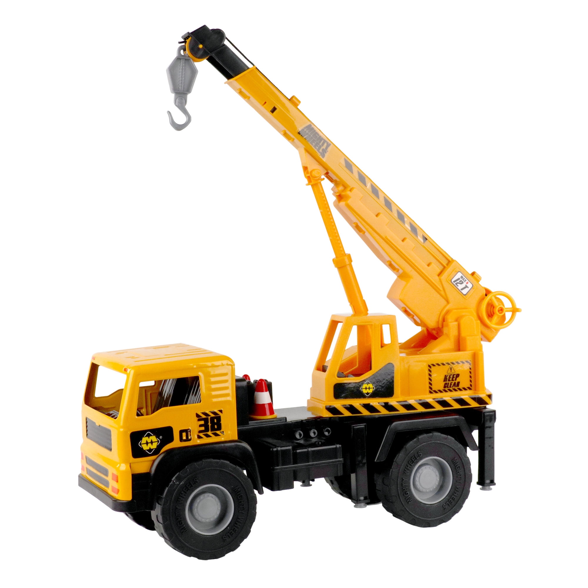 Mighty Wheels: 16" Mighty Mobile Crane - Sounds Construction Toy Vehicle, Realistic Boom, Hook & Transport, Durable Indoor-Outdoor Play, Kids Ages 3+