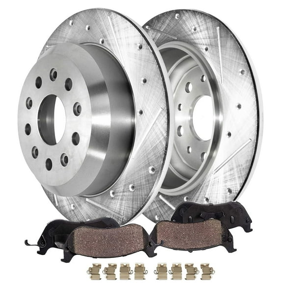 Detroit Axle - Rear Brake Kit for Jeep 2018-2023 Wrangler 13.46" inch Drilled and Slotted Disc Brake Rotors Ceramic Brakes Pads 2019 2020 2021 2022 Replacement