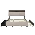 thumbnail image 3 of Miekor Furniture Queen size Upholstered Platform Bed with Storage Headboard, Twin XL Size Trundle & 2 drawers and a set of Sockets & USB Ports, Linen Fabric, Beige W5UAAA, 3 of 9