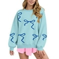 thumbnail image 2 of Women Tops Women's Long Sleeve Sweatshirt Casual Crewneck Loose Fit Pullover Fleece Tops, Bow Print Fall Winter Fashion with Soft Fabric for Comfortable Wear,Light Blue,XL, 2 of 6
