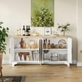 thumbnail image 5 of Ataucjin 62 Inch Rattan Sideboard Buffet Cabinet, 4-Door Kitchen Storage Cabinet with Shelves, Farmhouse Accent Buffet Sideboard, Console Table for Living Room, Entryway, 5 of 7