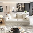 thumbnail image 3 of 102.4" Sectional Couch Modular Cloud Sofa Plush Corduroy Convertible Lounge Couches Oversized 4 Seat Comfy Sofa Deep Seat with 6 Pillows Solid Wood Frame for Living Room Reception Room Office, Beige, 3 of 13