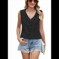 thumbnail image 1 of Camisa de Sin Mangas con Cuello en V, Plisada y Volantes, Holgada, para Mujer, Color Negro, Talla L, 1 of 7