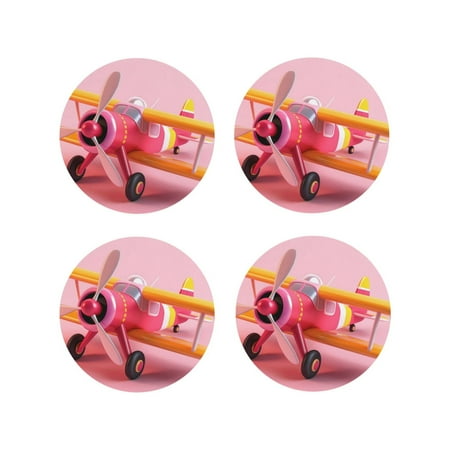

Honeii Colorful Cartoon Biplane Print Leather Coaster Set of 4 Ideal for Safeguarding Your Furniture from Drinks Spills and Effortless Cleanup-Round Shape