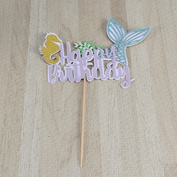 Worgeous Cake Toppers Cake Picks Cake Decoration Happy Birthday Mermaid Tail Sea Series Shiny Beautiful for Birthday