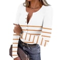 thumbnail image 2 of FDGIU ‌‌‌‌‌‌‌Women’s Ribbed Knit Striped Long Sleeve Top - Henley Neck Slim Fit Layered Tee for Work Casual, 2 of 7