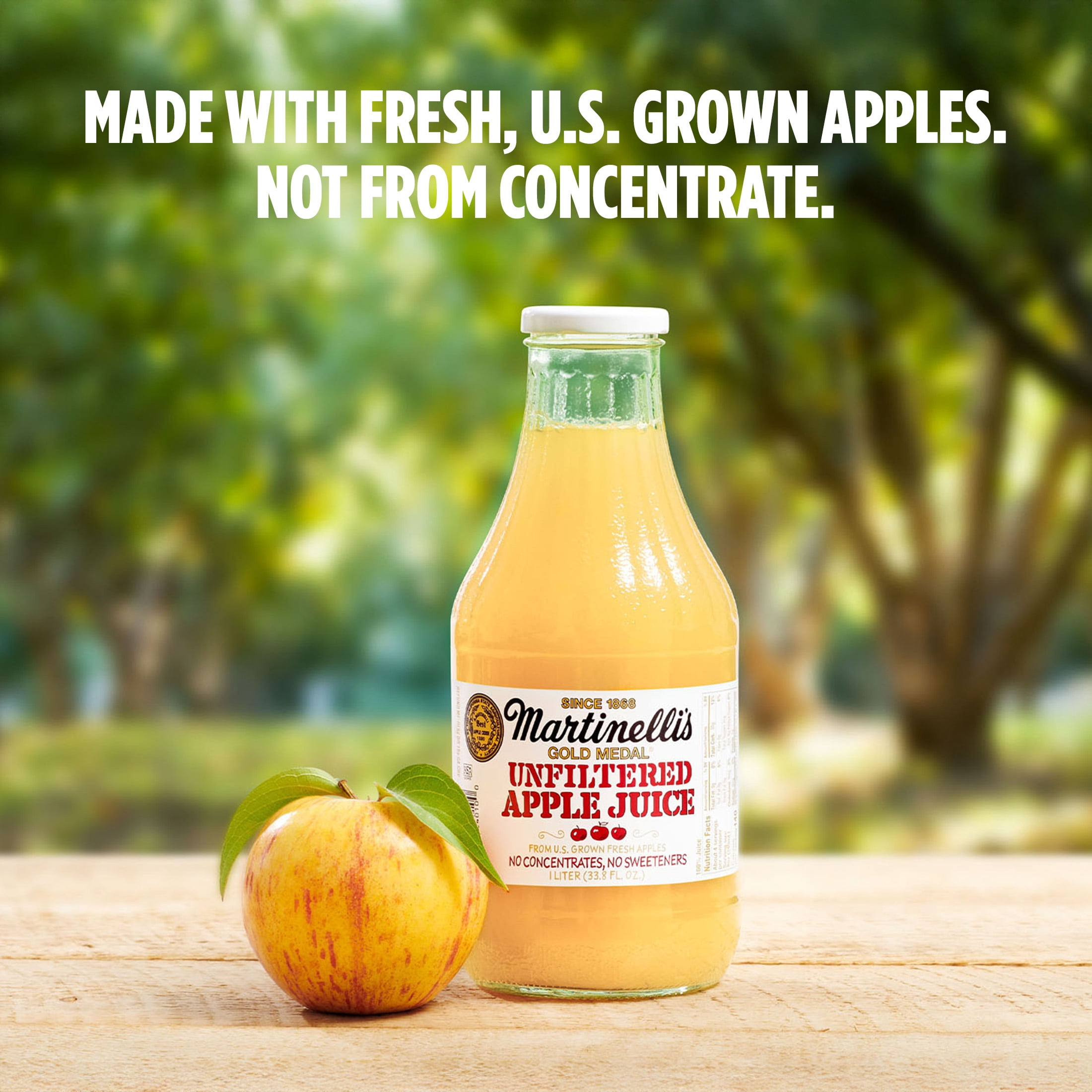 Martinelli's Unfiltered Apple Juice, Multi-Serve Glass Bottle, 1 Liter