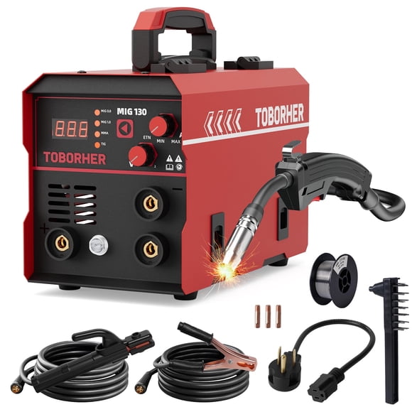 130A MIG Welder, 110V/220V Dual Voltage Flux Core MMA DC/MIG Flux/Lift TIG 3 in 1 Synergic Welding Machine, IGBT Inverter Portable Welder Equipment with Welding Gun and 1lb Welding Wire