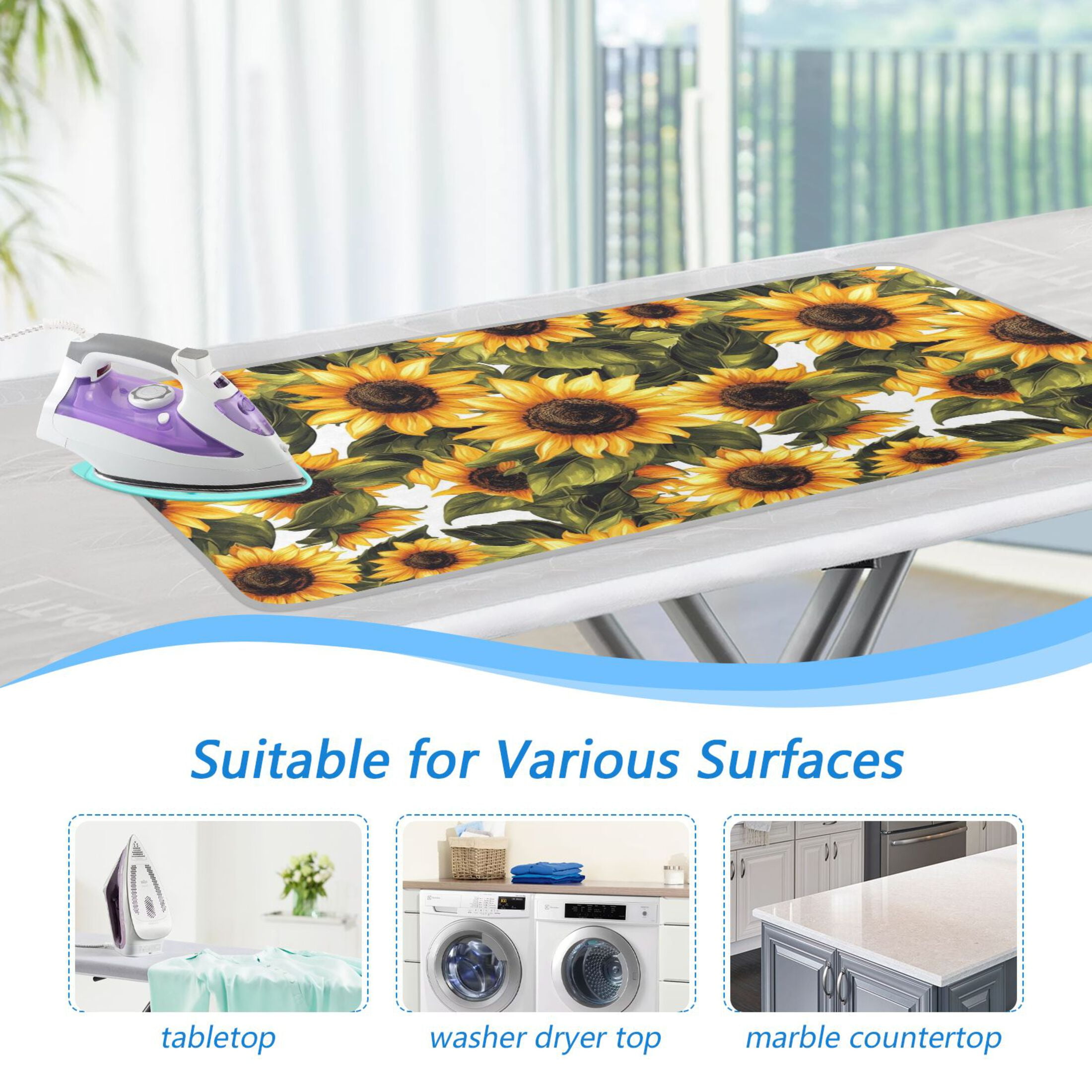 Sunflowers and Leaf Ironing Mat Blanket for Table Top Travel Portable Ironing Board Pad 47.2x27.6 Inch