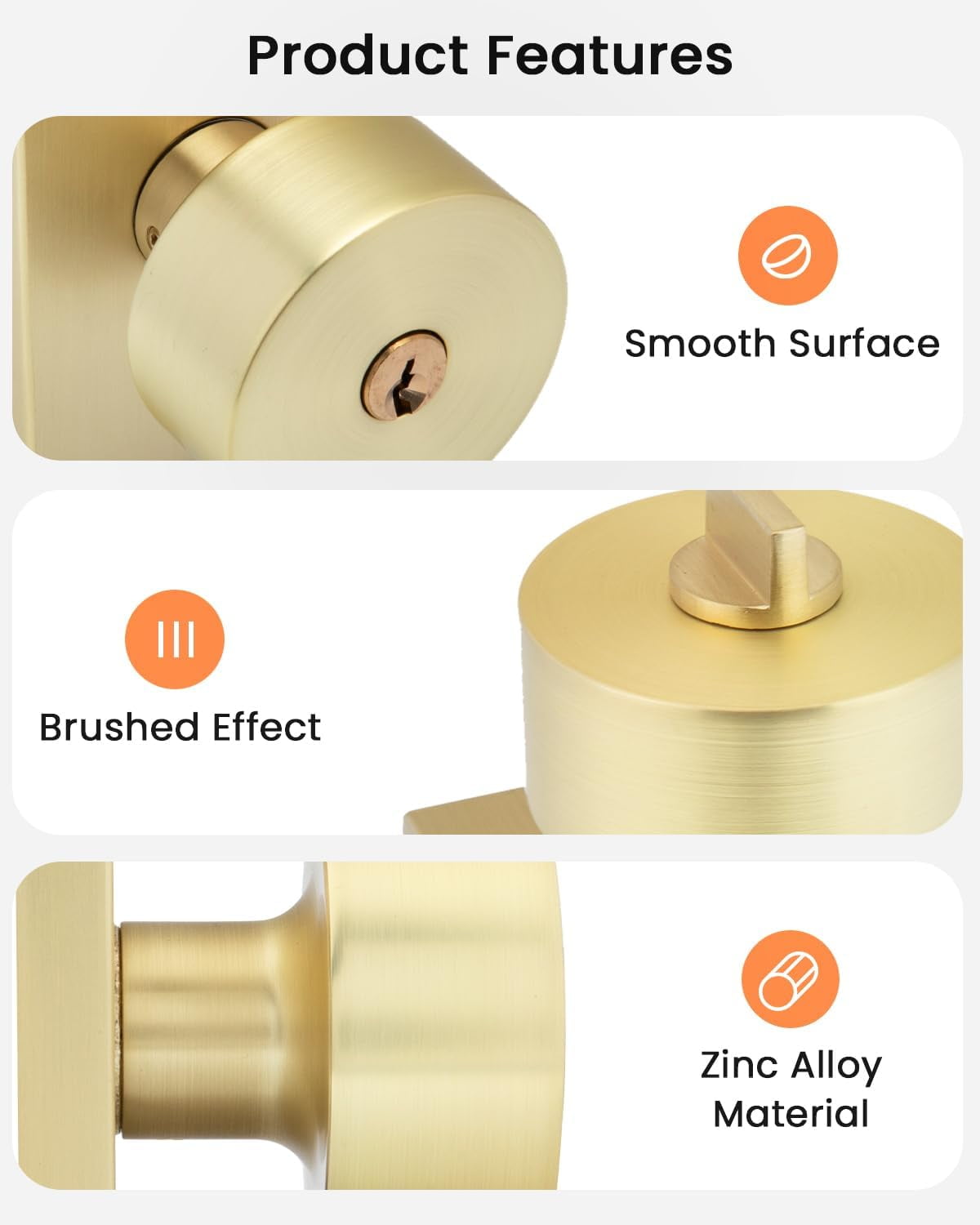 Gold Door Knob with Deadbolt, Zinc Alloy Brushed Gold Keyed Alike Exterior Door Lock Set,Heavy Duty Brushed Brass Front Door Knob and Deadbolt Set with Lock and Key, Reversible (1 Pack)