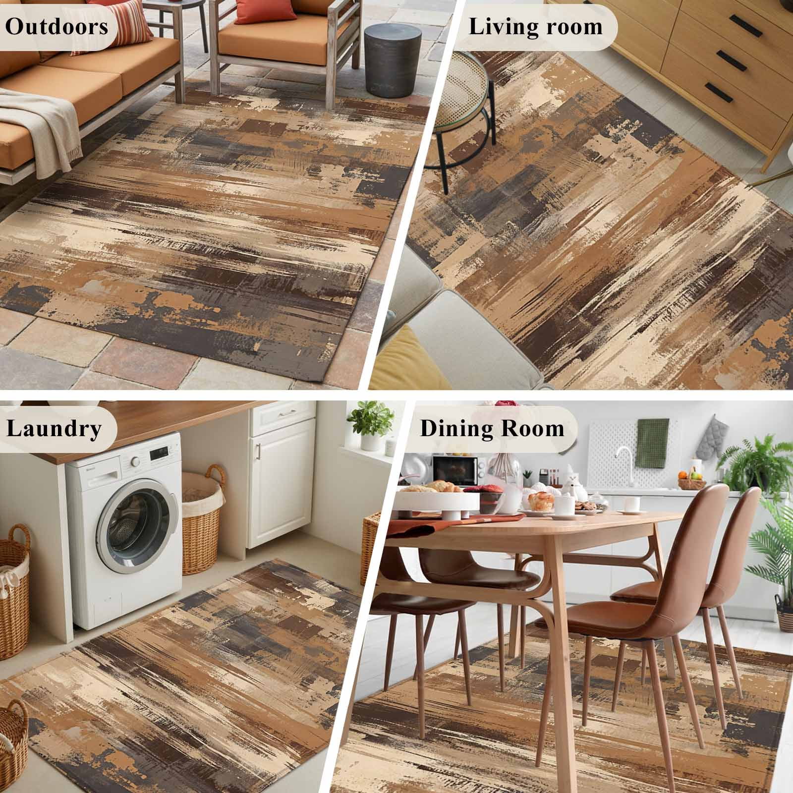 Area Rugs 2.7'x5', Brown Abstract Carpet for Living Room Bedroom Dining Room, Vintage Geometric Gradient Oil Painting Modern Throw Kitchen Rugs Non Slip Washable Rectangle Indoor Outdoor Rugs