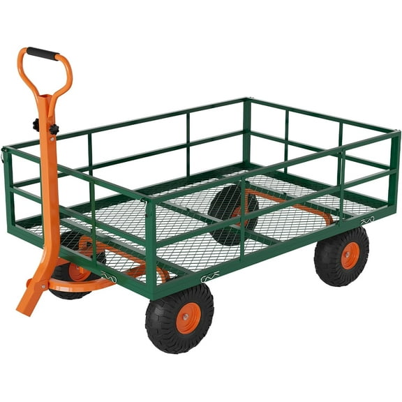 Acekid Steel Garden Cart with 10" Wheels, 900 Lbs Utility Wagon Cart with Removable Sides & 180° Rotating Handle for Garden, Lawn, Farm, Warehouse, Outdoor Use