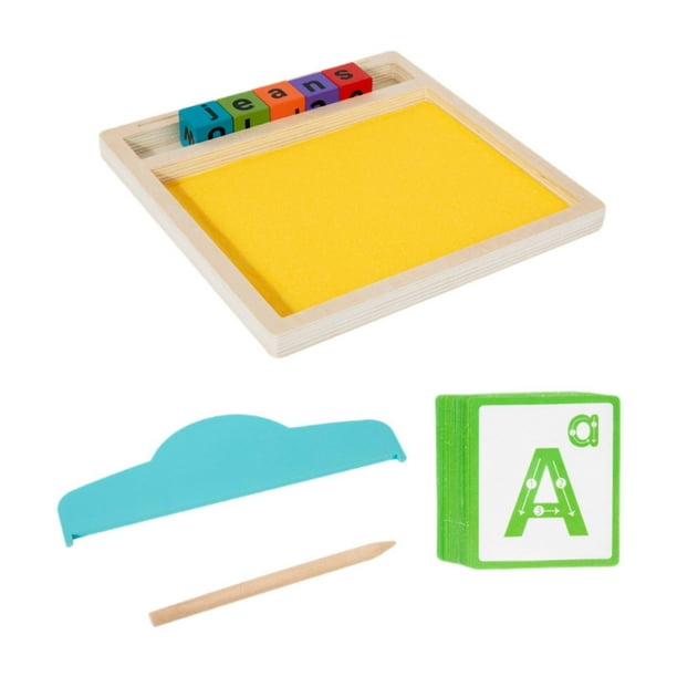 Bandeja de escritura de arena para escribir cartas y número Desarrolle habilidades motoras finas con tarjetas bloques de pluma para niños preescolar