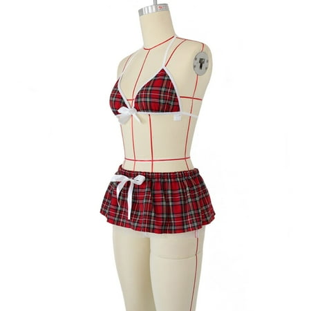 

knqrhpse Lingerie For Women 3Pc Bow Pajamas Thong Set Mini Skirt Underwear Red L