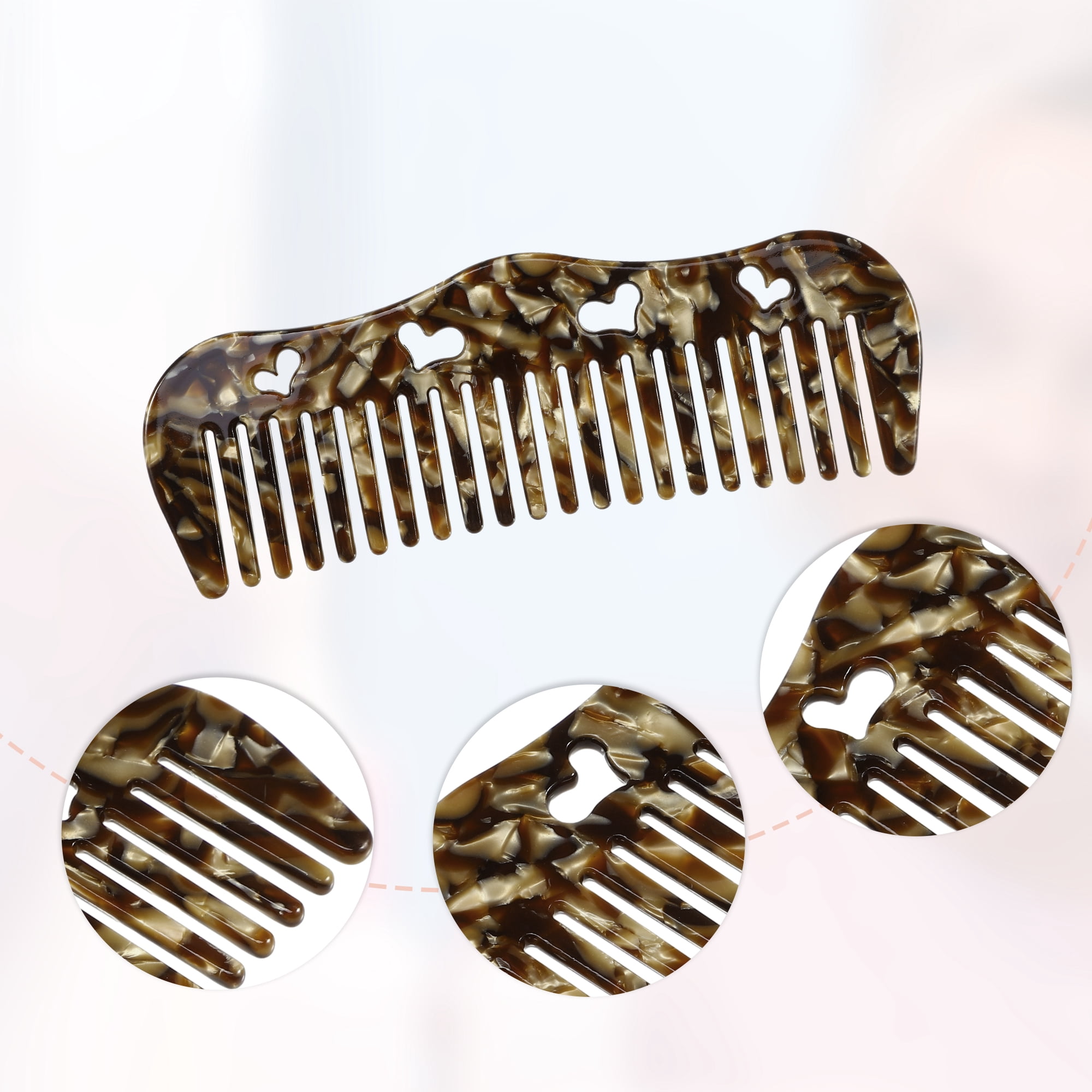Unique Bargains 1Pc Women Heart Style Wide Tooth Comb Brown