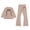 Khaki, variant on Girls 2 Piece Summer Outfits Ribbed Striped Short Sleeve T-Shirt & Elastic Waist Wide Leg Pants with Bow Details Casual Clothes for Kids Sky Blue Size 8-9 Years