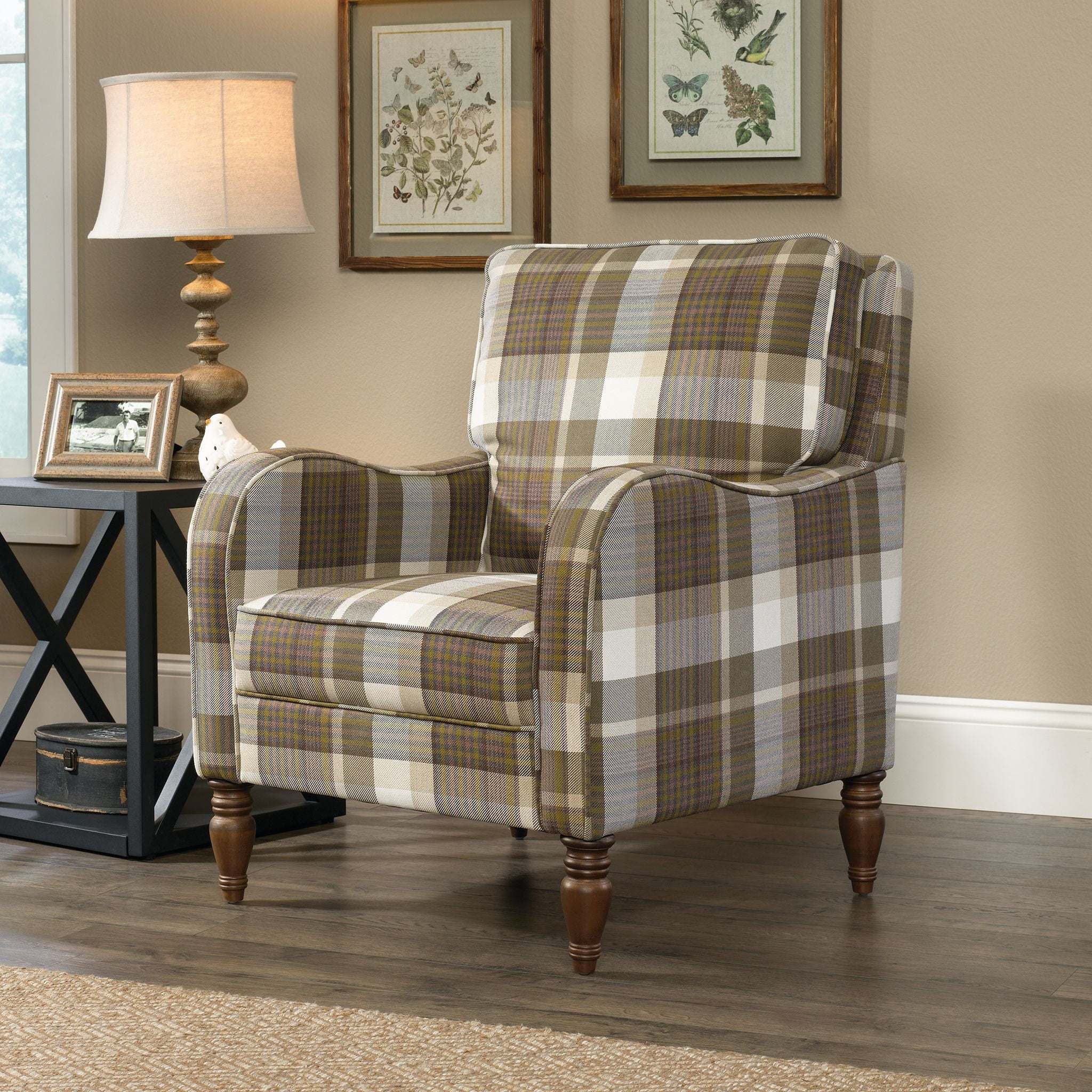 brown plaid accent chair