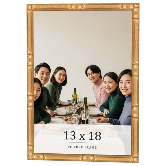 13x18 Frame Gold Bamboo Solid Wood Picture Frame | 0.75 Inch Moulding Width | Interior Frame Depth
