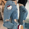 thumbnail image 2 of Pantalones vaqueros Harajuku Sanrios Y2K Hello Kitty Tendencia Anime Kawaii Kt Pantalones anchos sueltos para mujer Pantalones de calle Estudiante Casual Moda, 2 of 5