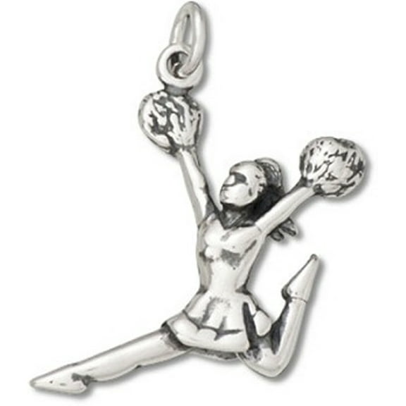Sterling Silver 16" .8mm Box Chain 3D Jumping Football Cheerleader Pendant Necklace