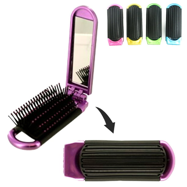 travel folding hair brush mirror pocket purse car