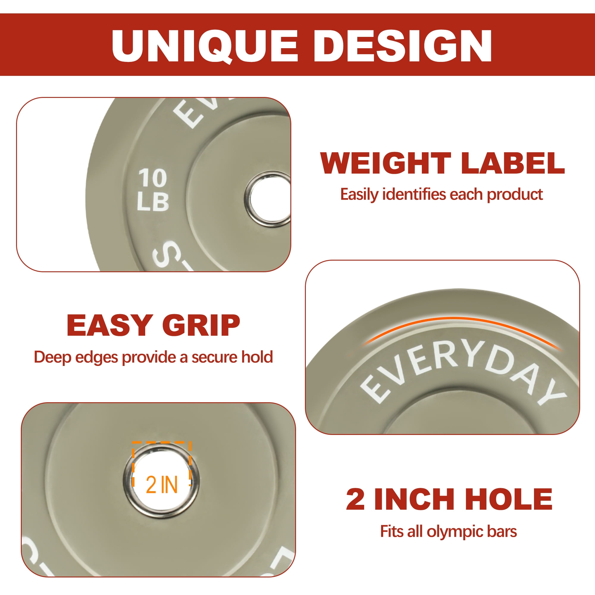 FlexWave 2-Inch Olympic Bumper Weight Plate，with Steel Hub, Multicolored, Multiple Sizes，Single & Pair, for Strength Training & Home Gym