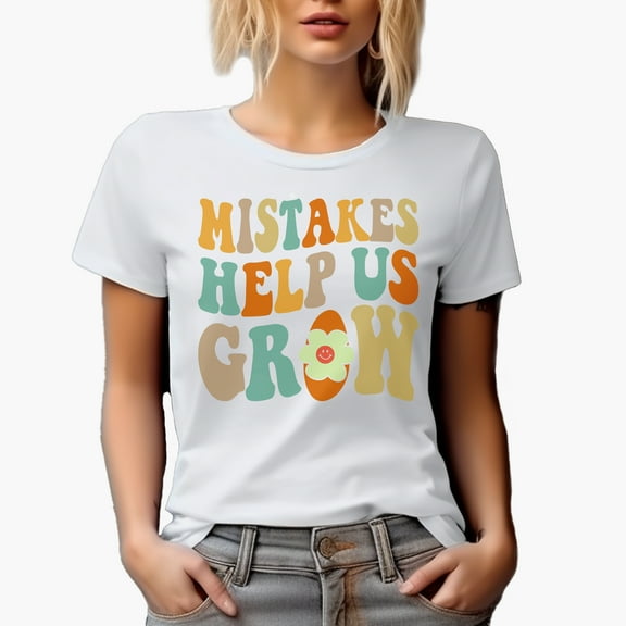 Mistakes Help Us Grow Quote, Groovy Retro Wavy Text Merch Gift, White T-Shirt, Small