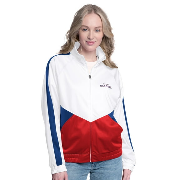 Women's-G-III Sports by Carl Banks White/Royal Texas Rangers Rally Rhinestone Raglan Full-Zip Track Jacket