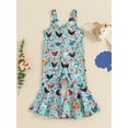 thumbnail image 3 of Suealasg Toddler Girls Farm Rompers Jumpsuit Sleeveless Rooster Print Bell Bottom Overalls 1T 2T 3T 4T Kids Baby Girls Summer Clothes, 3 of 6