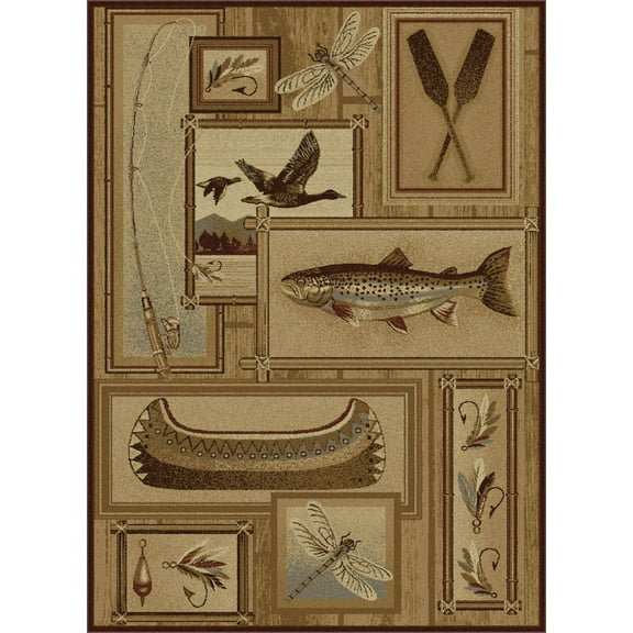 Tayse Nature Area Rug 6602 Lodge Ivory Frames Fishing 2' x 3' Rectangle