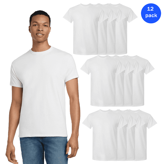 Gildan Ultra Cotton Short Sleeve T-Shirt for Men, Rib Collar Casual White Tee, 12 Pack, S