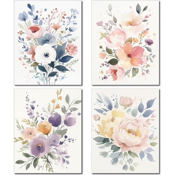 4Pcs Flower Canvas Wall Art Floral Print Wall Pictures Garden Spring Canvas Prints Poster Wall Decorations Rectangle Boho Watercolor Art Prints for Bathroom Gallery Home 10x8Inch-Unframed diy