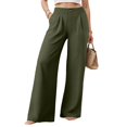 thumbnail image 3 of COMVALUE Wide Leg Dress Pants for Women High Waisted Trousers Business Casual Button Flowy Pant (Army Green, L), 3 of 7