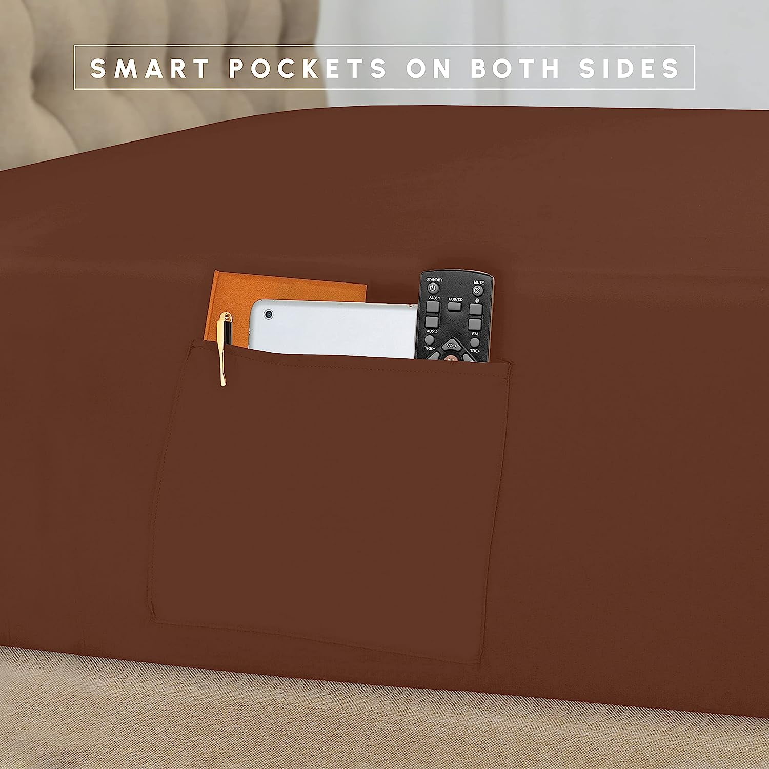 Cozy & Soft 8-Piece Bedding Set - Includes Comforter, Smart Sheet Set, Bed Skirt, Matching Pillowcases and Shams, Bamboo Design, Full/Queen, Brown Comforter Set