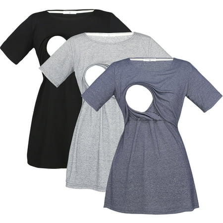 

Bearsland Female Short Sleeve Maternity Clothes Nursing Tops Breastfeeding T-shirts 3-pack